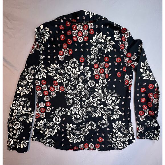Van Heusen Studio Fitted Floral Button-Up Shirt Black Red White L - Picture 5 of 5